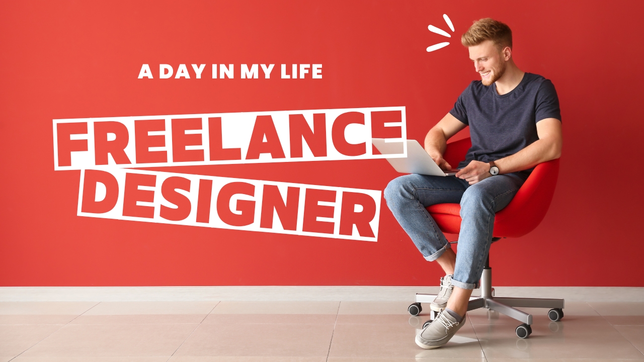 Red and White Modern Freelance Designer Vlog YouTube Thumbnail